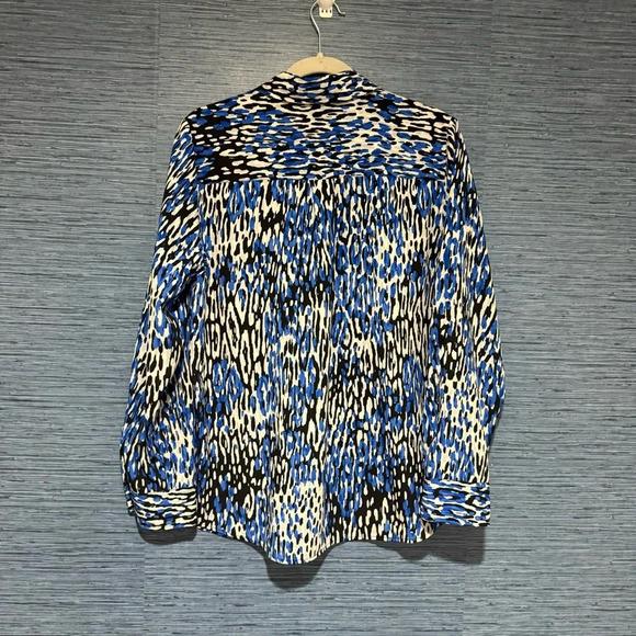 Talbots Nantucket Blue Black White Patterned Button Down Roll Tab Sleeve Large - Picture 2 of 6